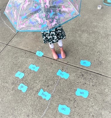 Kid holding umbrella sight word actvity